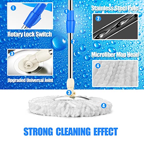 Spin Mop and Bucket System | 360 Spin Mop and Bucket with Wringer Set | Mops for Floor Cleaning | 3 Microfiber Mop Replacement Head Refills | 61" Extended Handle | Wet and Dry Use Floor Mop - color: Blue-1