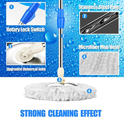 Spin Mop and Bucket System | 360 Spin Mop and Bucket with Wringer Set | Mops for Floor Cleaning | 3 Microfiber Mop Replacement Head Refills | 61" Extended Handle | Wet and Dry Use Floor Mop - color: Blue-1