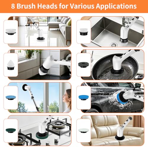 Electric Spin Scrubber for Cleaning Bathroom,Cordless Power Shower Scrubber - Electric Cleaning Brush for Tile Tub Bathtub Kitchen Wall Cleaning