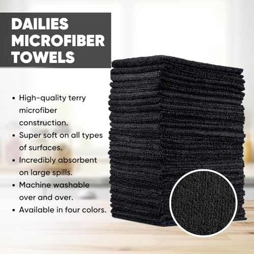 Dailies Microfiber Cleaning Cloths | 60-Pack (Black) 12"x10" | Fits TowelNest Dispenser | Reusable, Absorbent, Washable | Eco-Friendly Paper Towel Alternative - color: Black, size: 60 Count (Pack of 1)