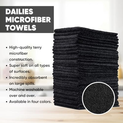 Dailies Microfiber Cleaning Cloths | 60-Pack (Black) 12"x10" | Fits TowelNest Dispenser | Reusable, Absorbent, Washable | Eco-Friendly Paper Towel Alternative - color: Black, size: 60 Count (Pack of 1)