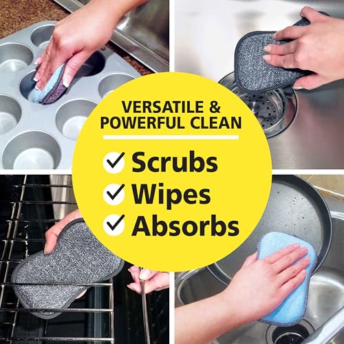 Original Scrub-N-Wipe Pad by Tuff-Scrub, 6-Pack, Microfiber, Multi-Surface, Non-Scratch, Dual-Sided, Scrubber for Dishes, Sinks, Non-Stick Cookware – Machine Washable, Durable Kitchen Sponge (Large) - size: Large