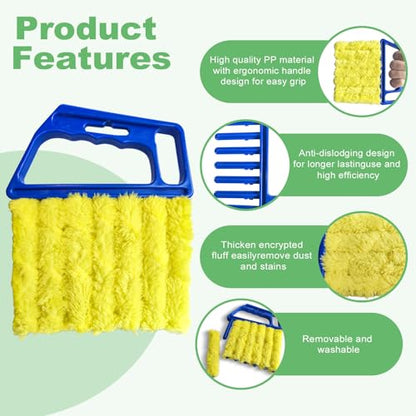4 Pack Window Blind Cleaner Duster Tool, 7 Finger Venetian Scrub Brush with Washable Microfiber Sleeves, Color Coded Cleaning Kit for Mini Vertical Blinds, Air Conditioner Vents and Fans - color: Mix Color