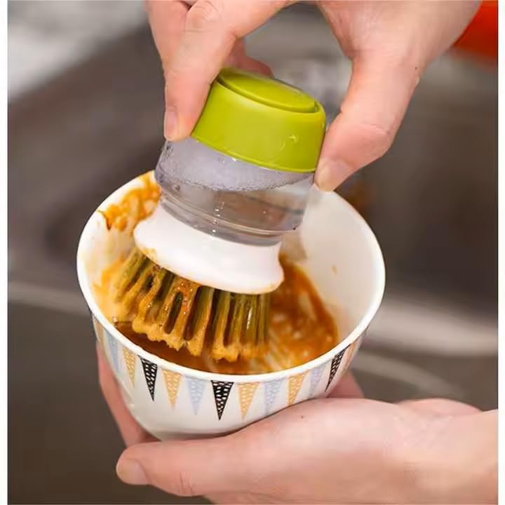 Soap Dispenser Palm Dish Brush with Storage Bracket – Drainage Base, Easy-to-Clean Kitchen Utensil Cleaner | Includes Extra Soft Bristle Brush Head (Gray) - color: Gray