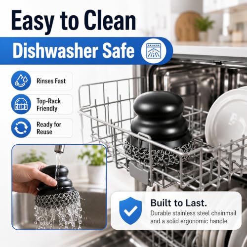 Cast Iron Scrubber and Scraper, Chain Mail Scrubber Cast Iron for Cleaning Dishes, Stock Pots, Pans, Griddles, Grills, Dish Scouring Pads - color: Black Coarse Mesh