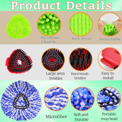 Spin Mop Replacement Head for O Cedar RinseClean 2 Tank System, 2 Microfiber Mop Head Refills, 1 Chenille Mop Pads,1 Upgrade Scrub Brush, 1 Spin Mop Base for Cedar RinseClean Mop
