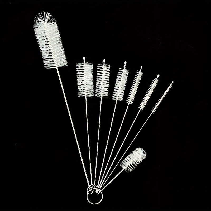 1 8 kit Cleaning Brush Pipe Cup Thin Tube Straw Long Dredging Drain Small Bottle Kitchen Supplies Tools 8pcs Set (White)