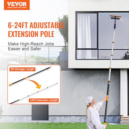 VEVOR Telescopic Extension Pole, 6-24 FT Multi-Purpose Extension Pole, Sturdy Aluminum Alloy Paint Extendable Pole with Flip-Lock Design, Telescopic Pole for Painting, Dusting and Cleaning - style: 6-24 FT