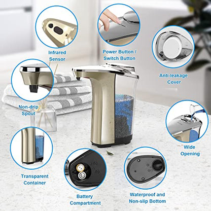 PZOTRUF Automatic Soap Dispenser, Touchless Dish Soap Dispenser 17oz/500ml with Infrared Sensor, 5 Adjustable Soap Dispensing Levels, Liquid Hand Dispenser for Bathroom Kitchen Sink(Champagne Gold) - color: Champagne Gold