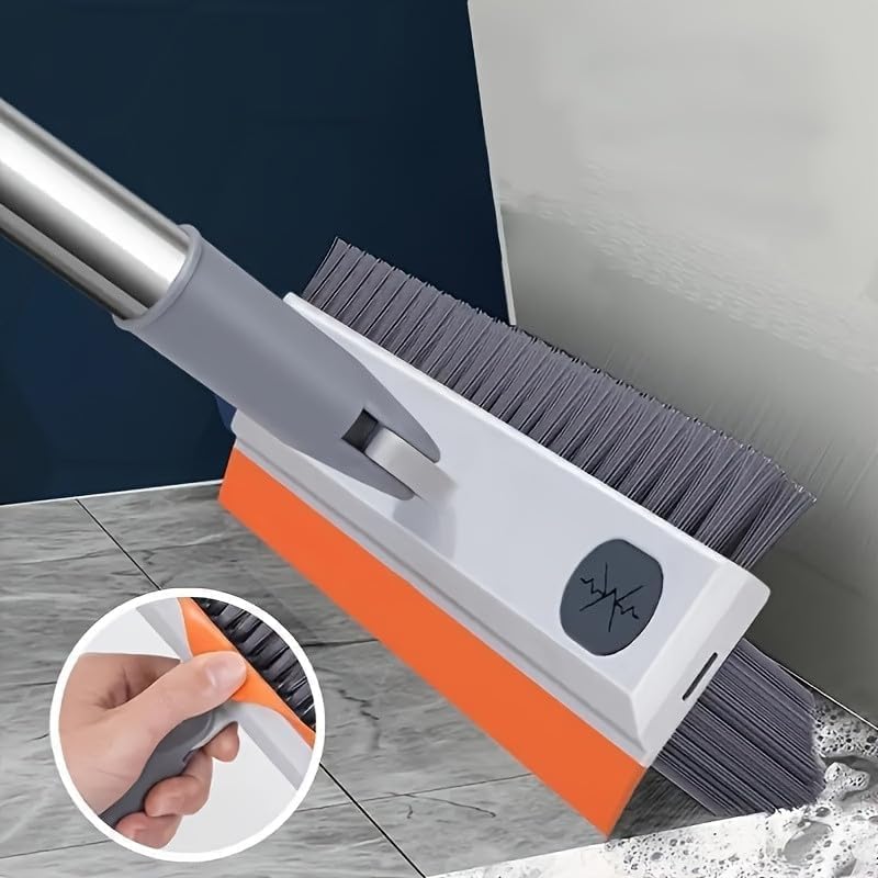 3-in-1 Bathroom Cleaning Brush with Wiper - Long Handle 180° Rotate Toilet Brush, Tiles Cleaning, Floor Scrub for Kitchen and Bathroom Accessories (Orange 3 in 1)