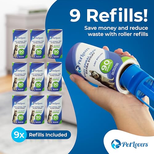PetLovers Extra Sticky Lint Rollers and Refills - 990 Sheets, Dog and Cat Lint Remover, 9 Packs of Refills