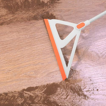 Rubber Edge Floor Squeegee Broom with Silicone Scraper for Tile Floor Cleaning Multifunctional Water Remover for Indoor Use White and Orange