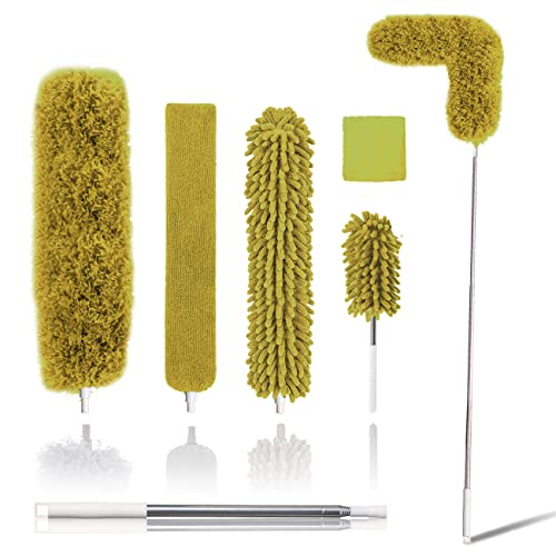 Upgraded Dusters for Cleaning (6pcs), Ceiling Fan Duster with 100" Thickened Extension Pole, Extendable Long Microfiber Duster for High Ceilings, Reusable & Washable Dusting Wand by OOSOFITT - color: Yellow