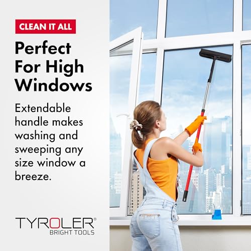 Tyroler 2-in-1 High Window Cleaner Tool with 4.5 to 7.5 ft Extendable Handle | Made of 100% Natural Rubber for Superior Durability and Protection | Better Reach Window Squeegee for Window Cleaning