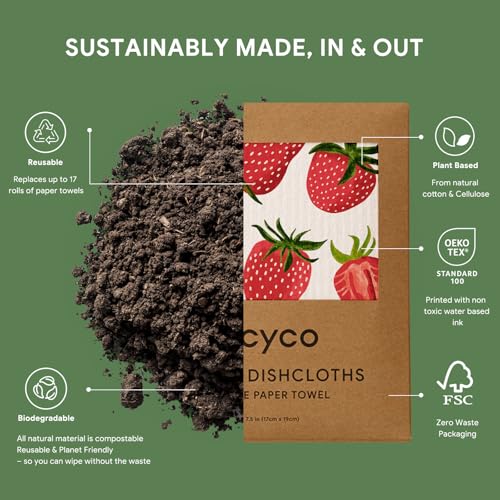 RECYCO Swedish Dishcloths for Kitchen | 5 Pack Fruit Grove Washable Dish Rags | Cellulose Reusable Cleaning Paper Towels | Absorbent Counter Dish Cloth Sponge Kitchen Wipes, 8" L x 7" W - color: Fruit Grove - 5 Pack