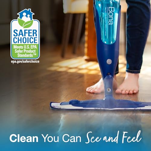 Bona PowerPlus Premium Motion Spray Mop for Hardwood Floors - Includes PowerPlus Hardwood Floor Cleaning Solution and PowerPlus Microfiber Cleaning Pad - Vibrating Spray Mop for Wood Floors - style: PowerPlus