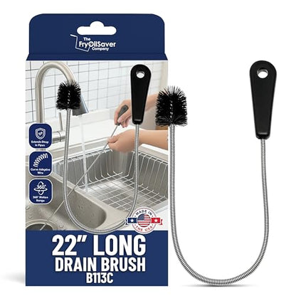 22" Long Sink Drain Brush – Slim Snake Hair Clog Remover Tool for Shower, Tub and Sink - Pipe/Tube Brush for Small Spaces, Drain Cleaning – B113C by FryOilSaver Co. - size: 22 Inches