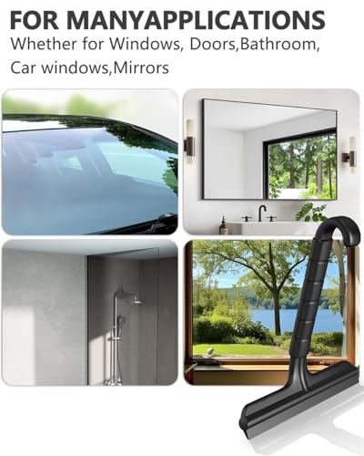 Shower Squeegee for Shower Glass Doors, 8 in Ergonomic Silicone Blade | Multi-Surface Bathroom Squeegee - Tile Window Mirror Home Car Cleaner Tool, Built-in Hook, Rust-Proof, Streak-Free No-Squeak