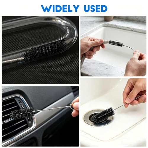 2PCS Flexible Long Drain Brush, 78 Inch Nylon Stainless Steel Tube Cleaning Brush, Slim Long Hose Pipe Cleaning Tool for Auto Sunroof Drain Hole, Car Fridge, Kitchen Sink (Single End-Black) - color: Single End-black
