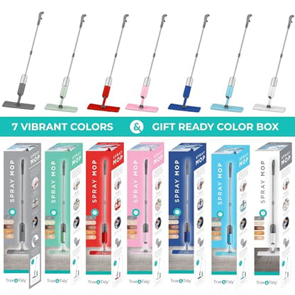 True & Tidy® SPRAY-250 Multi-Surface Spray Mop with Refillable Water Bottle for Floor Cleaning, Works on Wood, Tile, Marble etc, Use Any Cleaning Solution, Machine Washable Microfiber Mop Pads, Gray