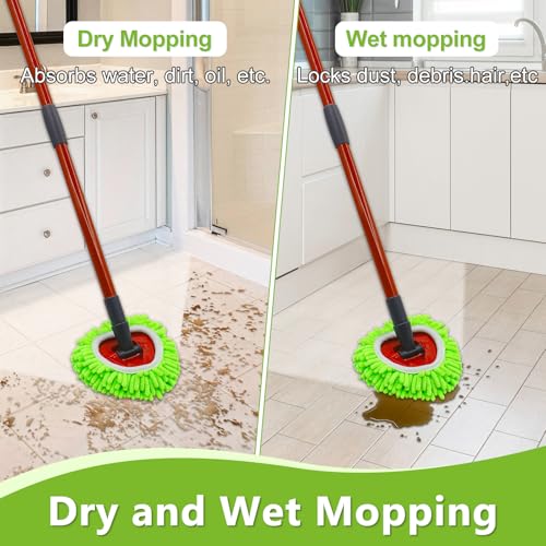 Mop Heads Replacements,Mop Replace Heads Compatible with Ocedar RinseClean 2-Tank Spin Mop,Reusable Mop Head for Wet/Dry,3 Pack Chenille&Microfiber Dust Mop Refills for Multi-Surface Floor Cleaning - size: mini-3pack