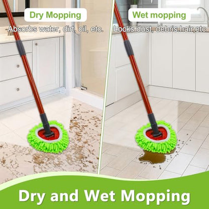 6 Pack Mop Replace Heads Mop Heads Replacements for O-Cedar RinseClean 2-Tank Spin Mop System,Chenille&Microfiber Mop Head Refills for Multi-Surface Floor Dry/Wet Use,Reusable and Washable,Green - size: mini-6pack