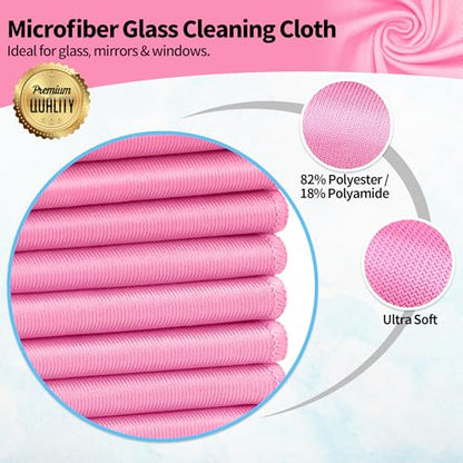 Microfiber Cleaning Cloth - 10 Pack Glasses Cleaning Cloth, 16" x 14" Window Cleaning Rags, Streak Free Lint Free Polishing Cloths Wipes for Eye Glass, Stainless Steel, Windshield, Pink - color: Pink, size: 16" x 14"