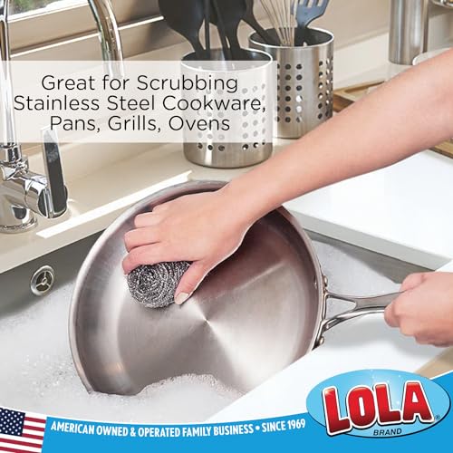 Stainless Steel Wool Scouring Pad, 2 Pack, by LOLA Brand, 18 Grams - Curled Flat Wire, Cleans Caked On & Baked On Messes on Cookware - size: 2 Pack, style: Standard