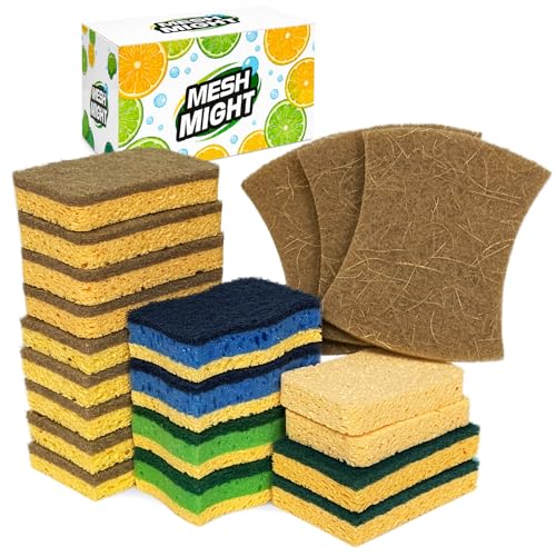 Kitchen Sponges, 20 Count, Plant-Based Cellulose + PET Scrub Sponge Set, Scratch & Non- Scratch Dish Sponges, Assorted Cleaning Sponges