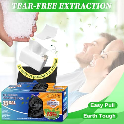 Trash Bags 15 Gallon Tall Kitchen Drawstring Garbage Bags,Fit 13-15 Gal Bins,Extra Strong&Leak-Proof,Unscented&Recyclable Trash Can Liners for Home Office Industrial Bathroom Garden Lawn(Black) - style: 13-15 Gallon-Black