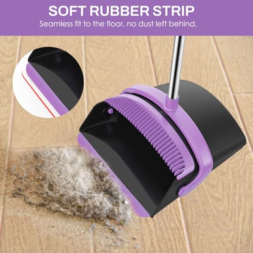Broom and Dustpan Set for Home, 51-in Long Adjustable Handle Angle Broom and Dustpan Combo Set with Dust Pan Teeth to Clean Hair for Home Kitchen Office Lobby Floor Garden (Black&Purple) - color: Black Purple