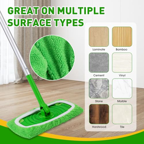 12Pcs Reusable Microfiber Mop Pads Compatible with Sweeper Mops,Dry Sweeping Cloths & Wet Mopping Pads Refills,Washable Mop Pads for Floor Cleaning - color: Green-12 Pack