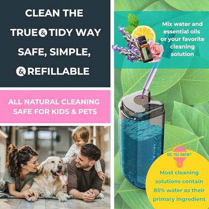 True & Tidy® SPRAY-250 Multi-Surface Spray Mop with Refillable Water Bottle for Floor Cleaning, Works on Wood, Tile, Marble etc, Use Any Cleaning Solution, Machine Washable Microfiber Mop Pads, White