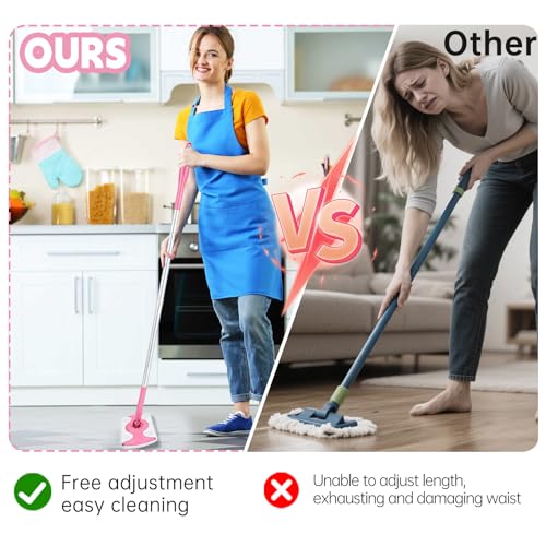 Mop Handle Compatible with Swiffer, Detachable Pink Extra Long Mop Handle for Swiffer