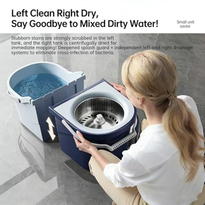 Spin Mop & Bucket System with 4 Washable Microfiber Mop Pads – Ideal Hardwood Floor Mop with Bucket for All Hard Surface Cleaning