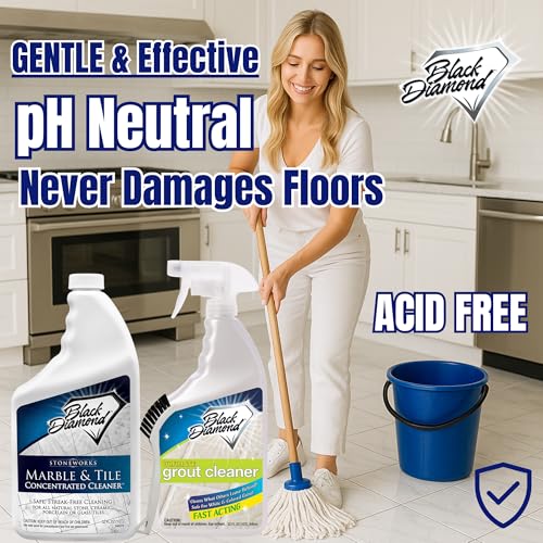 Black Diamond Stoneworks Ultimate Grout Cleaner with Brush + Marble & Tile Cleaner (2-Pack) – Safe for Natural Stone, Acid Free Deep Cleans Grout, Restores Shine to Marble, Granite, Travertine & Tile - size: 21.33 Fl Oz (Pack of 3)