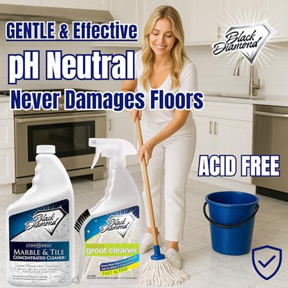 Black Diamond Stoneworks Ultimate Grout Cleaner with Brush + Marble & Tile Cleaner (2-Pack) – Safe for Natural Stone, Acid Free Deep Cleans Grout, Restores Shine to Marble, Granite, Travertine & Tile - size: 21.33 Fl Oz (Pack of 3)