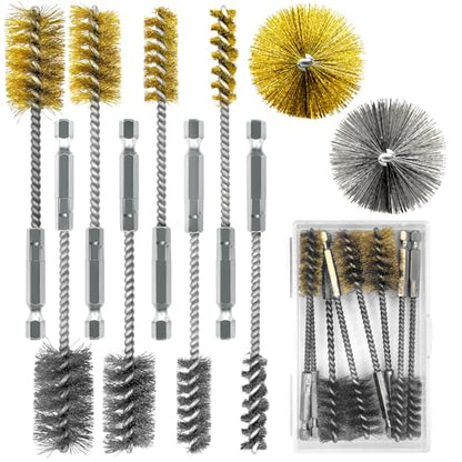 8 Pcs Bore Brush Set - 304 Stainless Steel & Brass Drill Wire Bore Cleaning Brushes with 1/4" Hex Shank for Power Drills Ports Tubes Bearings Cleaning Parts, 3/8'' 1/2'' 3/4'' 7/8''