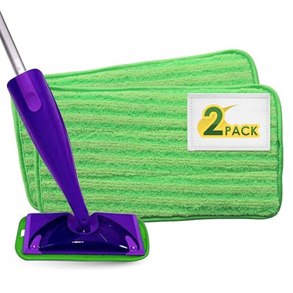 Turbo Mops Reusable Floor Mop Pads - Pack of 2, Machine Washable, 12-inch Microfiber Mop Refills - Compatible with Swiffer Wet Jet - Household Cleaning Tools - size: 2 Count (Pack of 1)