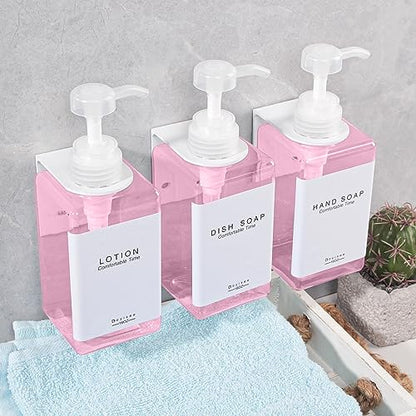 Refillable Shampoo and Conditioner Bottles for Shower Wall,Shampoo and Conditioner Dispenser with Pump No Drill (3 Bottles 3 Wall Mounts-Pink) - color: 3 Bottles 3 Wall Mounts-pink