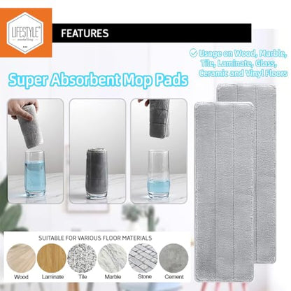 Lifestyle Rectangular Flat Mop with Microfiber Cleaning Pads, Lightweight Adjustable Handle, Easy-to-Use Floor Mop for Hardwood, Tile, Laminate, Vinyl, and Sealed Floors
