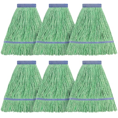 Matthew Cleaning Heavy Duty Mop Head Commercial Replacement for General and Floor Cleaning , Wet Industrial Blue Cotton Looped End String Head Refill (Pack of 6) Green - color: Green, size: 6 Count