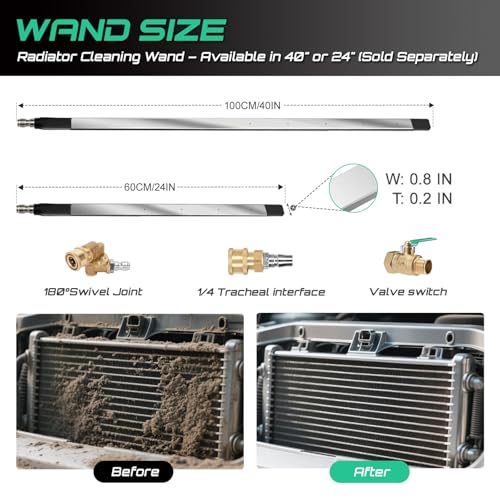 39 Inch Radiator Cleaning Wand, 4500 PSI Stainless Steel Radiator Cleaner Wand with Quick Connector, Dual Water & Air Blow Gun Adapter for Trucks, RVs, Heavy Equipment Pressure Washer - size: 39"(100cm) Wands