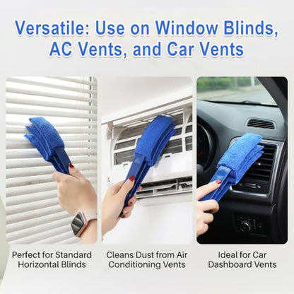 Window Blind Cleaner Duster Brush, 2 Pack Air Vent Cleaner Brush with 5 Reusable Microfiber Sleeves, Multi-Purpose Cleaning Tool for Venetian Blinds, Air Conditioner Vents, Household Cleaning Tool