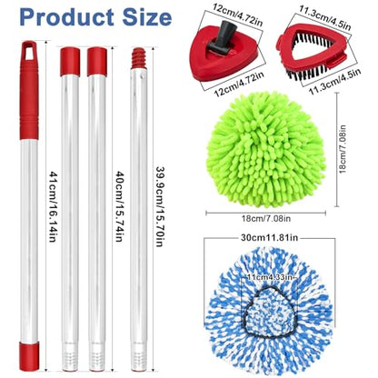Mop Heads for O Cedar RinseClean 2 Tank Spin Mop System, 3 Microfiber Mop Head Refills and 3 Chenille Mop Pads,1 Scrub Brush, and 1 Mop Base with Mop Handle Set Combo - color: 3blue+3green