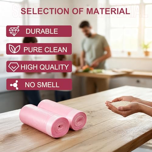 13 Gallon Drawstring Trash Bags, 40 Count Heavy Duty Kitchen Garbage Bags, Strong & Thick, Leak Proof, Tear Resistant, Unscented, for Home, Office, Bathroom, Fits Tall Kitchen Bins (Pink) - color: Pink-40 Count