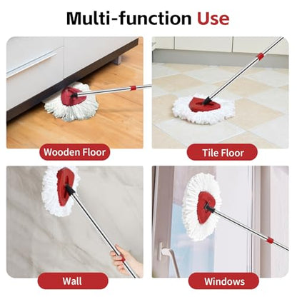 ANREKEYH Spin Mop Head, Base, Handle Replacement for O-Ceda EasyWring Microfiber Spin Mops, 2 Microfiber Mop Refills, 1 Triangle Head Cover and 30-58in Handle Set Combo (White(1 Tank System)) - color: White(1 Tank System)