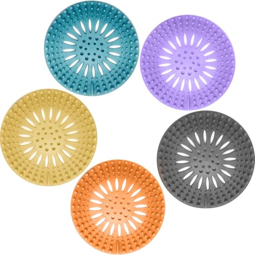 Gotega Bathroom Sink Drain Strainers, Hair Catcher Shower Drain Covers Protector, Flexible TPR Material, Multiple Colors for Bathroom Tub Shower and Sink Garbage Disposal Parts, Bright-Colored, 5 Pack - color: Bright-colored