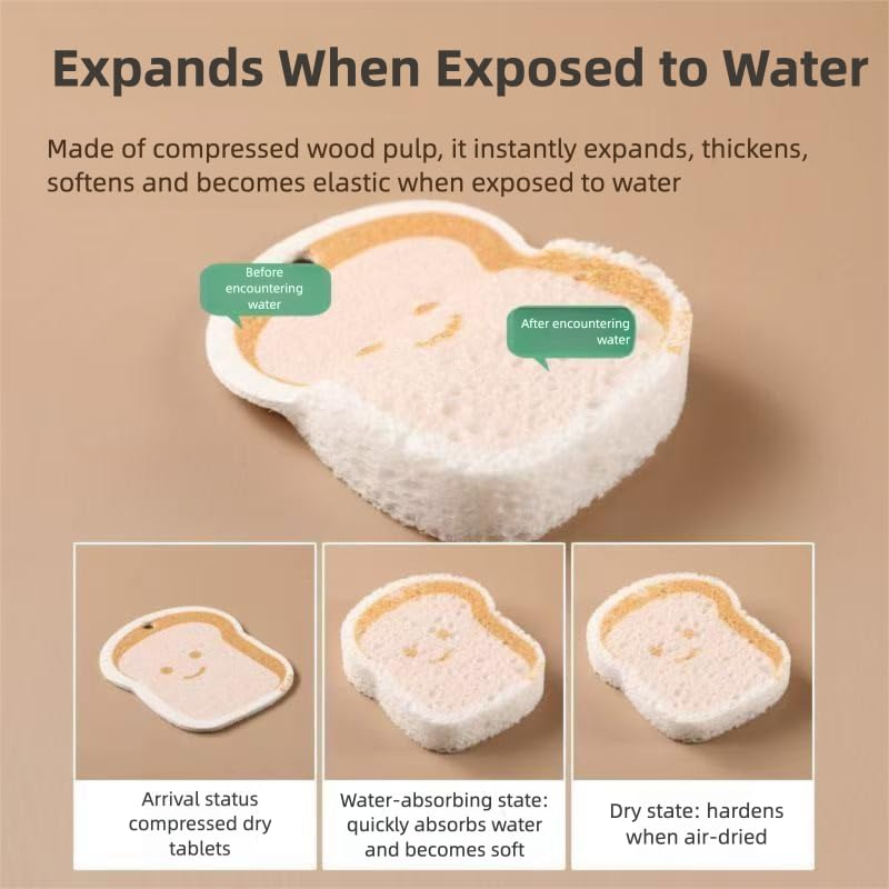 Carton Kitchen Wood Pulp Dish Sponge Scrubber, Dual-Sided Sponge, Reusable Household Cleaning Cloth for Dishes Furniture, Quick-Drying & Gentle on Non-Stick Cookware