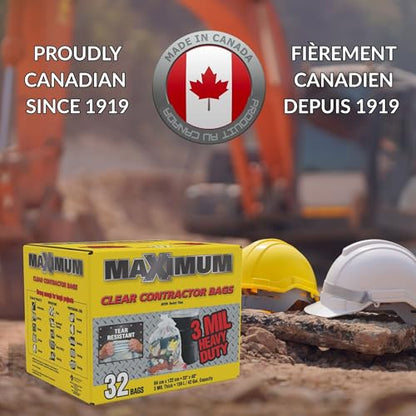 Maximum Heavy Duty Garbage Bags, 42-Gallon, 3 Mil, Clear Garbage Bags Extra Large, Tear Resistant, Industrial Strength, 32 Counts - color: Clear
